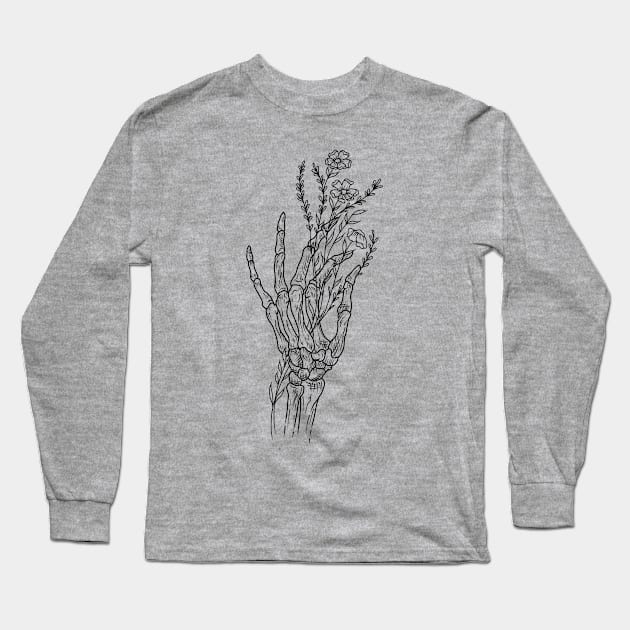 Skeleton Hand with Wildflowers Long Sleeve T-Shirt by Wolfden Collective